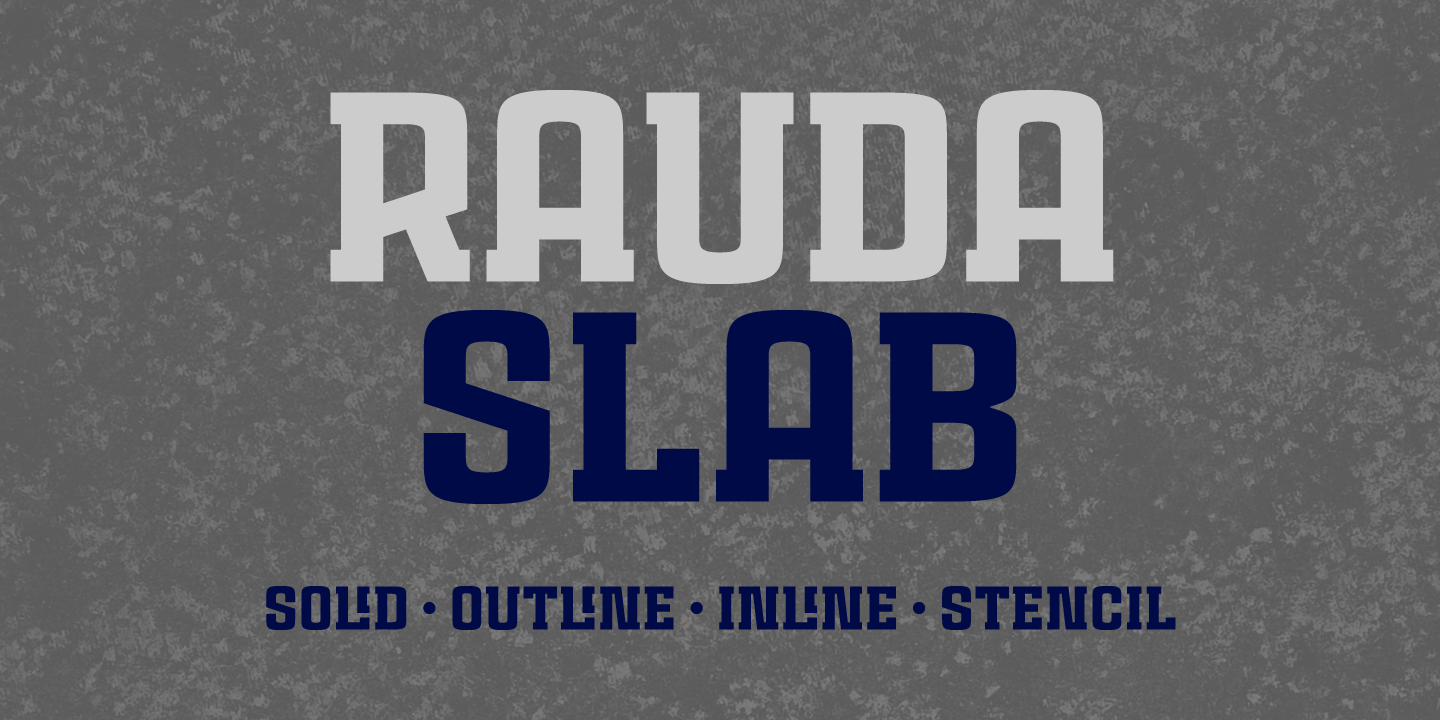 Przykład czcionki Rauda Slab Inline Unicase